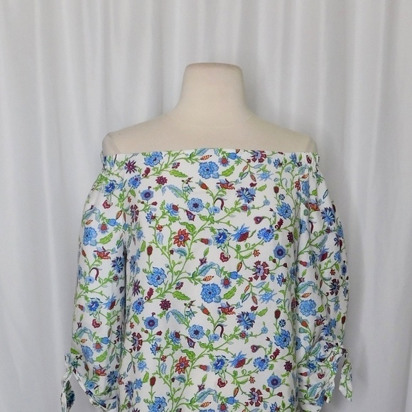 J. MCLAUGHLIN Natasha Tie Sleeve Off Shoulder Floral Top Blouse Summer Small - Picture 4 of 12